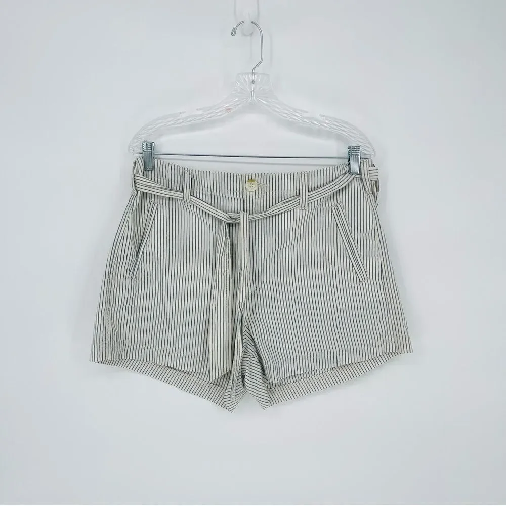 NEW American Eagle Hi-Rise Striped Tie Waist 100% Cotton Shorts Size 12 - Picture 2 of 8